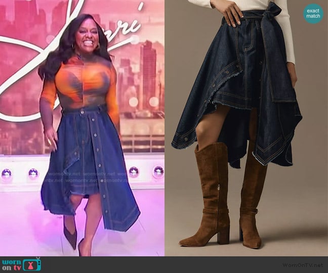 Pilcro Denim High-Low Asymmetric Raw-Hem Skirt worn by Sherri Shepherd on Sherri