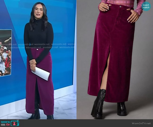 Pilcro The Madi Front-Slit Corduroy Skirt in Purple worn by Emilie Ikeda on Today