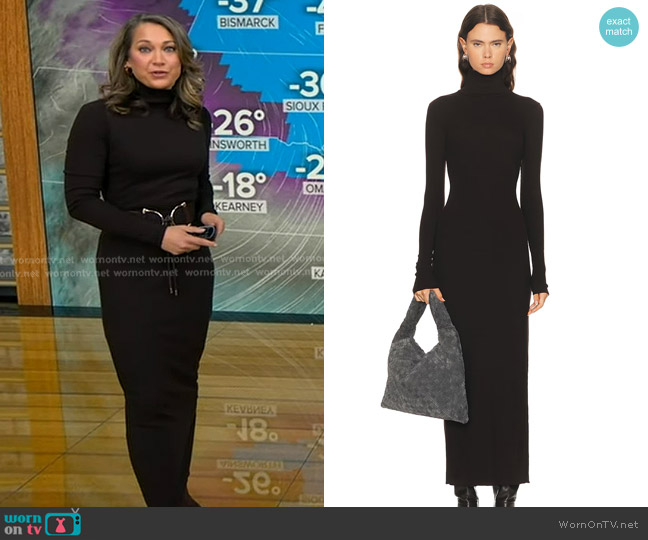 Polo Ralph Lauren Long Sleeve Column Dress in Brown Melange worn by Ginger Zee on Good Morning America