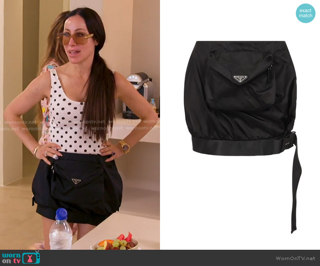 Prada Re Nylon Front Pocket Mini Skirt worn by Angie Katsanevas on The Real Housewives of Salt Lake City
