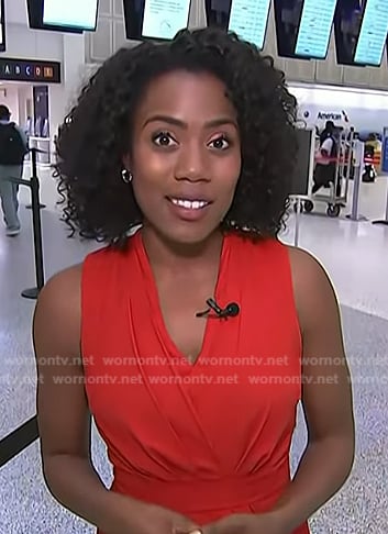 Priscilla Thompson’s red laylered v-neck dress on Today