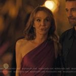 Sylvie’s purple one-shoulder dress on Emily in Paris