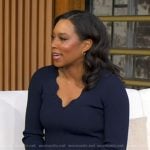 Rachel’s navy scalloped ribbed top on Good Morning America