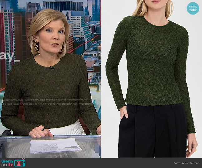 Rag & Bone Ellie Lace Top in Army worn by Kate Snow on NBC News Daily