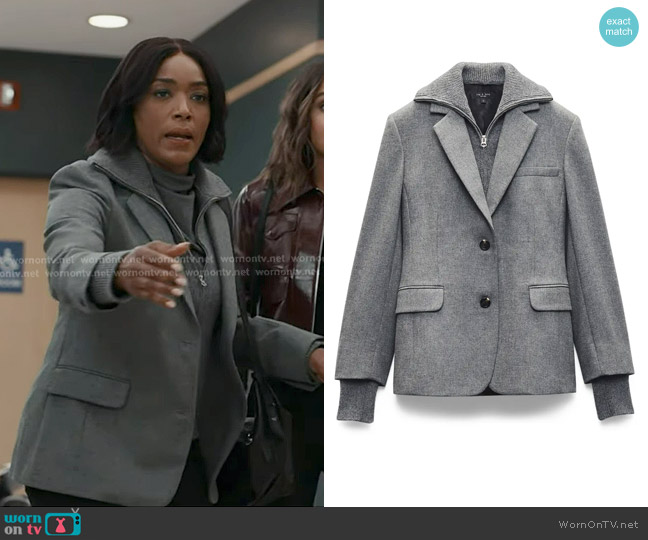 Rag & Bone Frank Mixed Media Blazer worn by Athena Grant (Angela Bassett) on 9-1-1