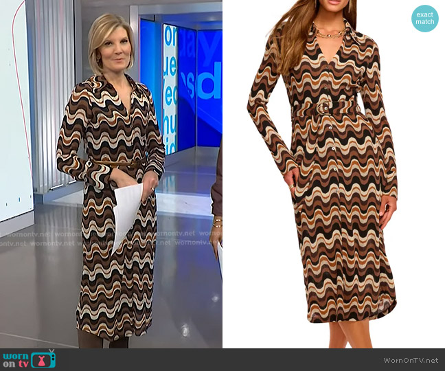 Ramy Brook Lydia Dress in Black Multi worn by Kate Snow on NBC News Daily