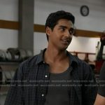 Ravi’s navy grid check short sleeve shirt on 9-1-1