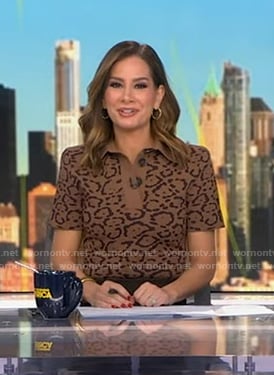 Rebecca’s brown leopard polo top on Good Morning America
