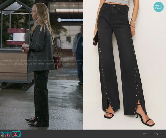 Reformation Cary Studded High Waist Slouchy Wide Leg Jeans worn by Teddy Altman (Kim Raver) on Greys Anatomy