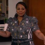 Regina’s gray tweed embellished mini dress on The Upshaws