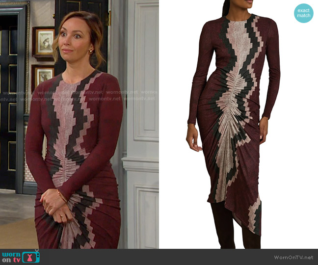 Reiss Georgia Dress in Burgundy worn by Gwen Rizczech (Emily O'Brien) on Days of our Lives
