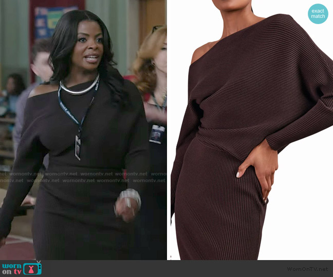 Reiss Lara Off the Shoulder Long Sleeve Sweater Dress worn by Ava Coleman (Janelle James) on Abbott Elementary