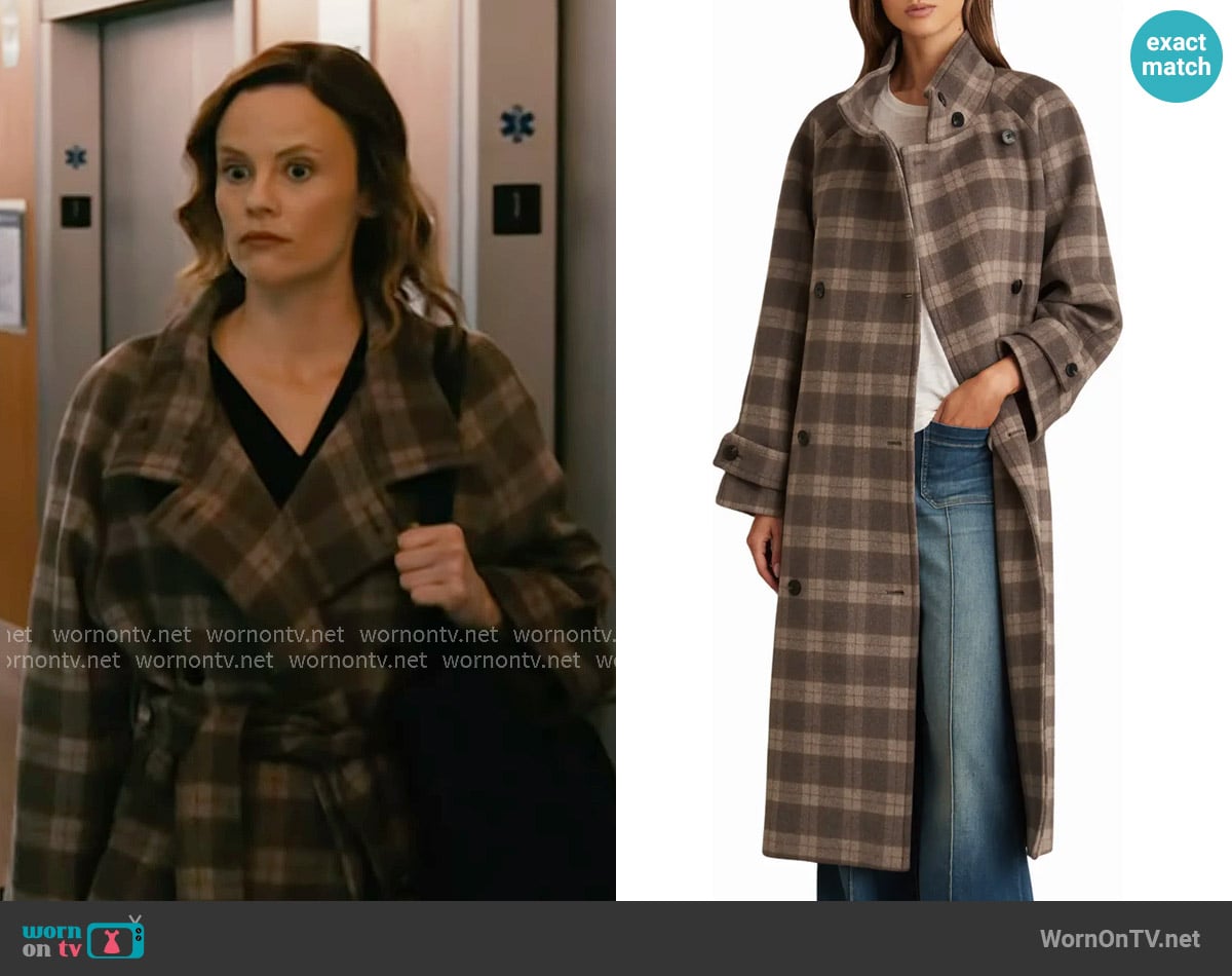 Reiss Poppie Coat in Brown Check worn by Dr. Caitlin Lenox (Sarah Ramos) on Chicago Med