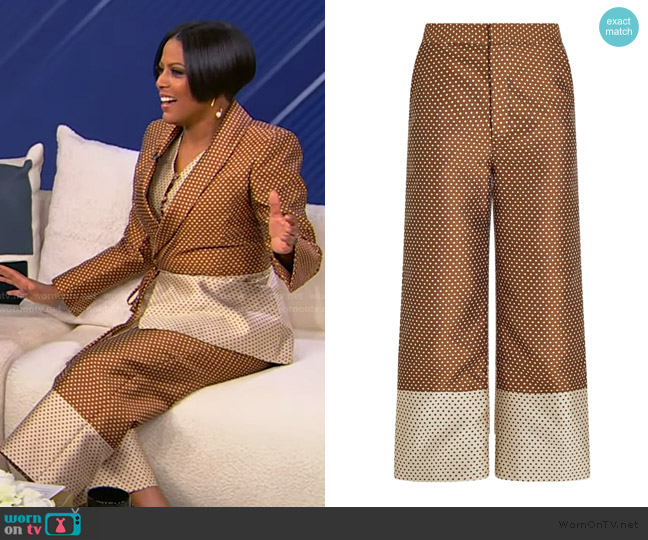 Rosie Assoulin Polka-dot jacquard trousers worn by Tamron Hall on Tamron Hall Show
