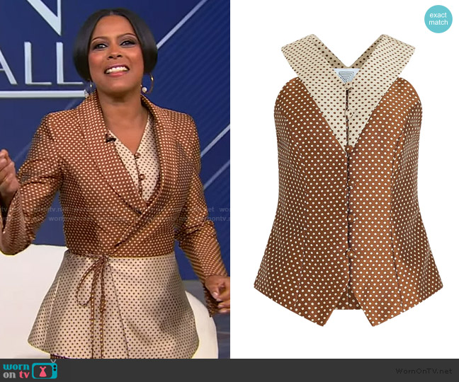 Rosie Assoulin Polka-dot V-neck vest worn by Tamron Hall on Tamron Hall Show