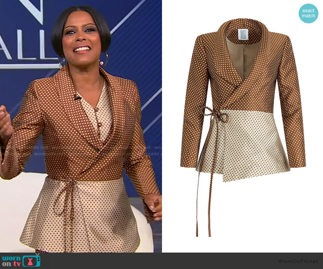 Rosie Assoulin Rapt Attention polka-dot wrap blazer worn by Tamron Hall on Tamron Hall Show
