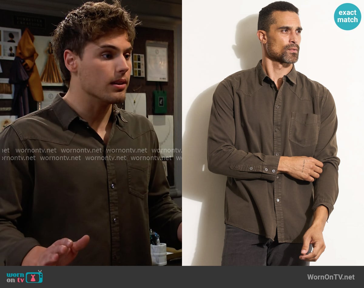 Rowan Ross Shirt in Hickory worn by Will Spencer (Crew Morrow) on The Bold and the Beautiful