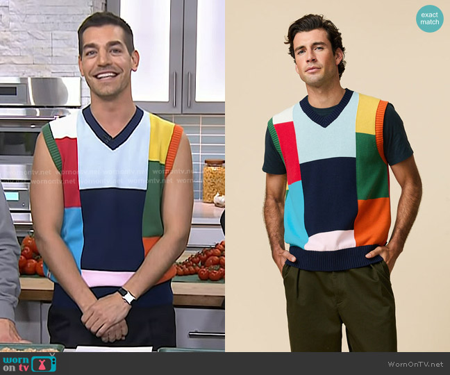 Rowing Blazers Cotton Patchwork Vest in Multicolor Block worn by Matt Rogers on Today