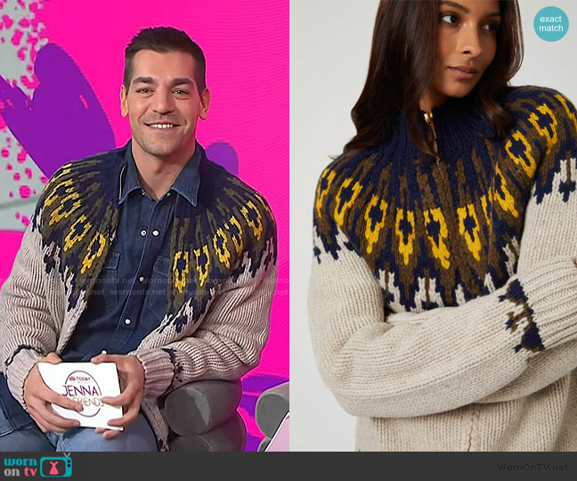 Rowing Blazers Wool Fairisle Zip Up Jacket Oatmeal worn by Matt Rogers on Today
