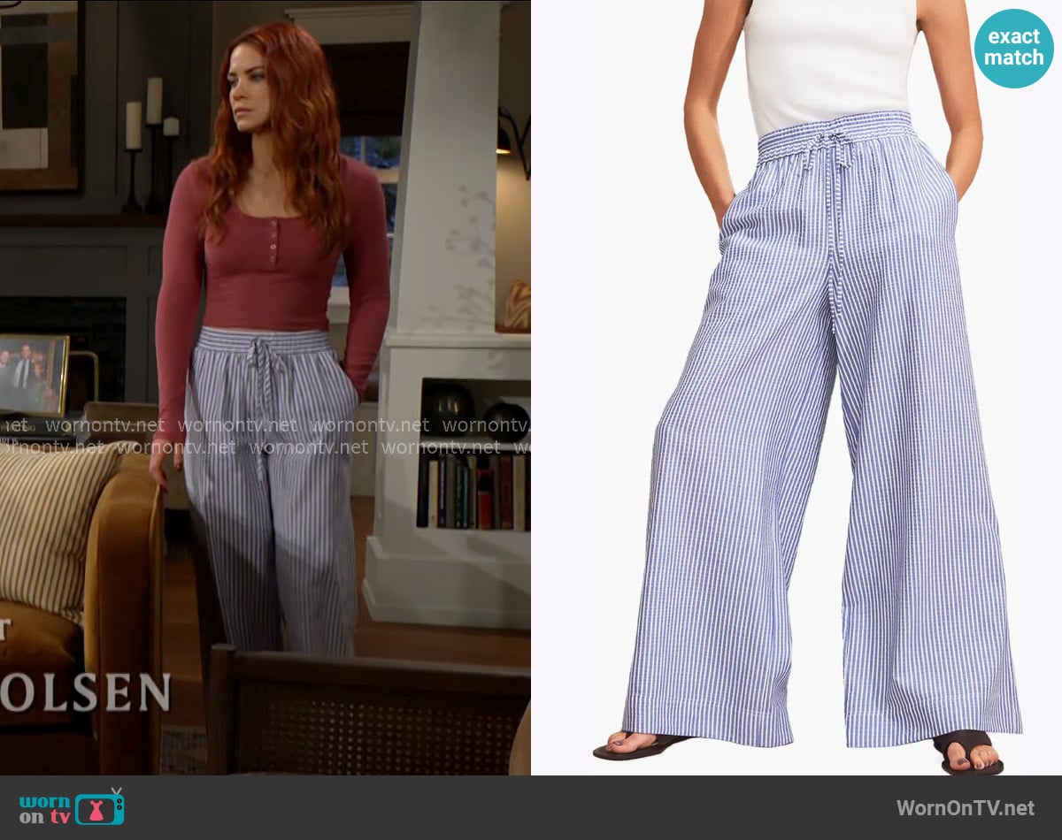 Ro&Zo Wide Leg Stripe Trousers worn by Sally Spectra (Courtney Hope) on The Young and the Restless