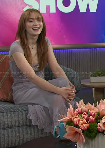 Sadie Sink’s lavender sheer dress on The Kelly Clarkson Show