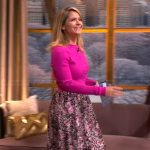 Sara’s pink cardigan and floral print skirt on The View