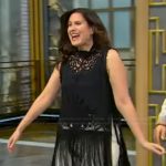 Sarah Vacchiano’s black lace fringe top on Tamron Hall Show
