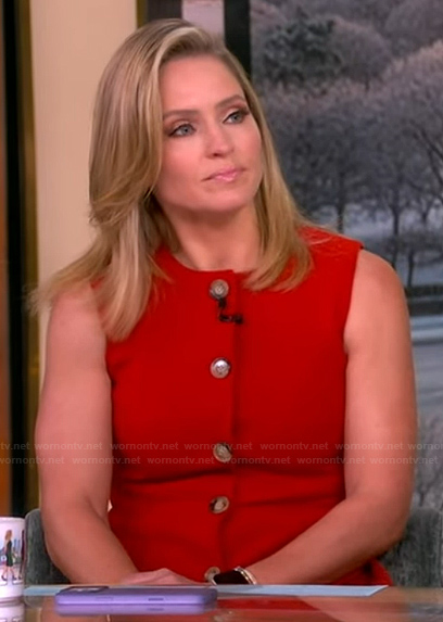 Sara’s red button vest and pants on The View