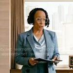 Sharon’s blue tweed suit on Chicago Med