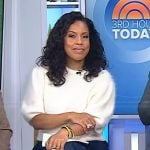 Sheinelle’s white fuzzy short sleeve sweater on Today