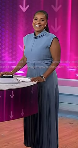 Sheinelle’s blue belted pleated dress on Today