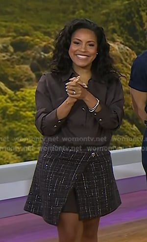 Sheinelle’s brown shirt and tweed mini skirt on Today