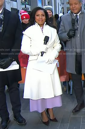 Sheinelle’s white ruffle wool coat on Today