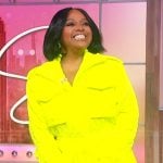 Sherri’s neon yellow quilted jumpsuit on Sherri