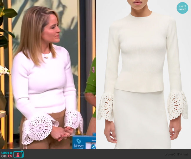 Simkhai Ferrera broderie anglaise ribbed-knit top worn by Sara Haines on The View