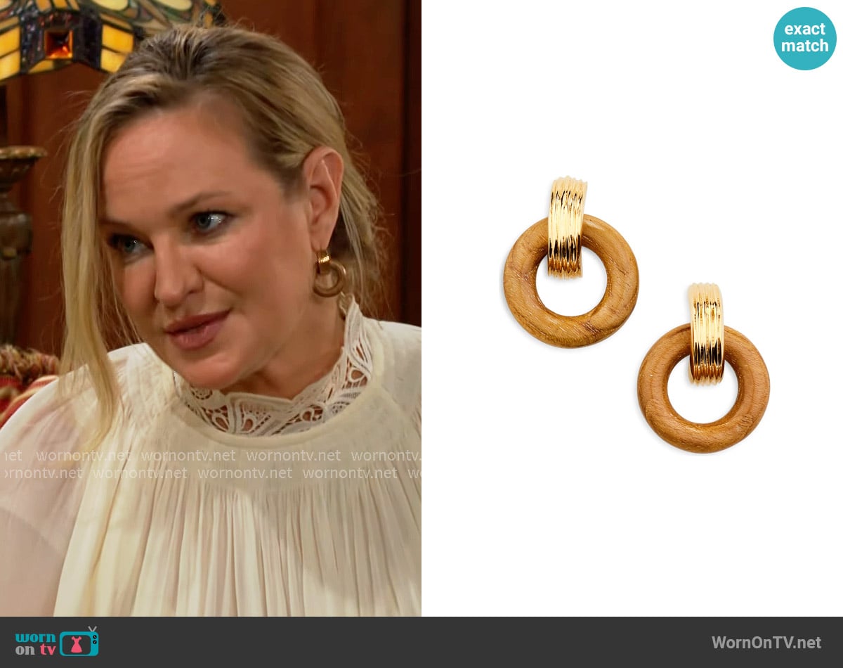 Soko Shujaa Mixed Media Frontal Hoop Earrings worn by Sharon Newman (Sharon Case) on The Young and the Restless