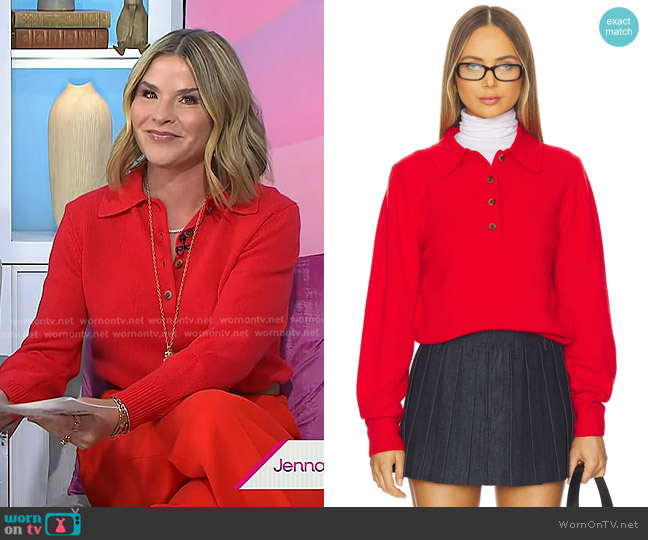 Sold Out NYC The Cashmere Polo in Cherry worn by Jenna Bush Hager on Today
