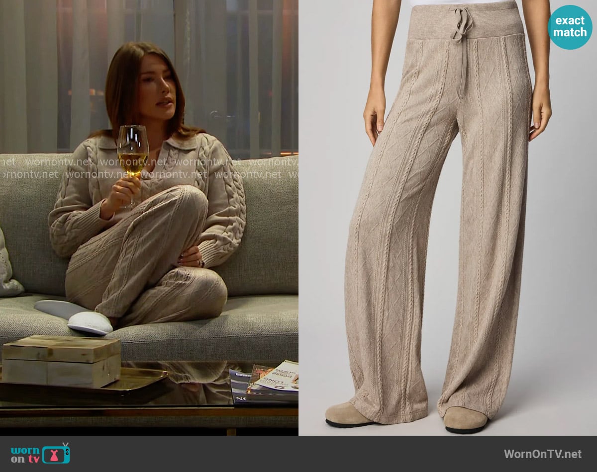Splendid Cable Drawstring Wide Leg Pants in Cappuccino Heather worn by Steffy Forrester (Jacqueline MacInnes Wood) on The Bold and the Beautiful