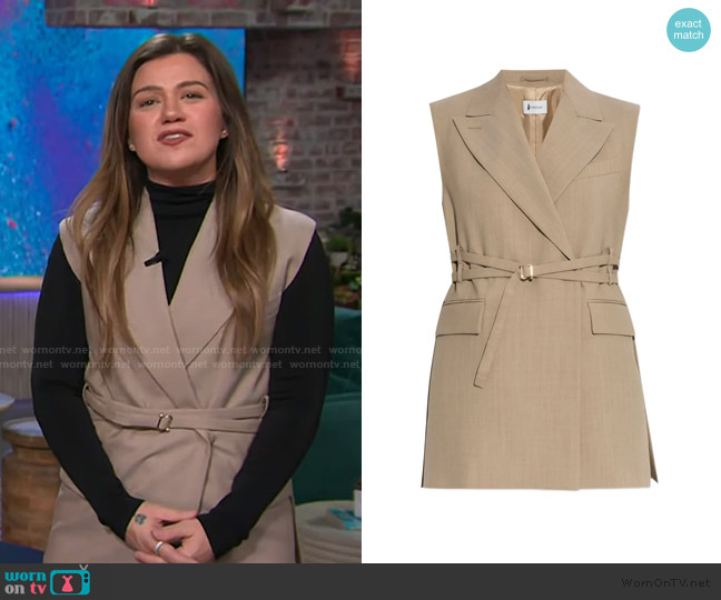 Sportmax Oversized belted grain de poudre wool vest worn by Kelly Clarkson on The Kelly Clarkson Show