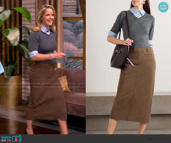 Staud Geo layered cotton-blend poplin-trimmed twill and wool-blend midi dress worn by Sara Haines on The View
