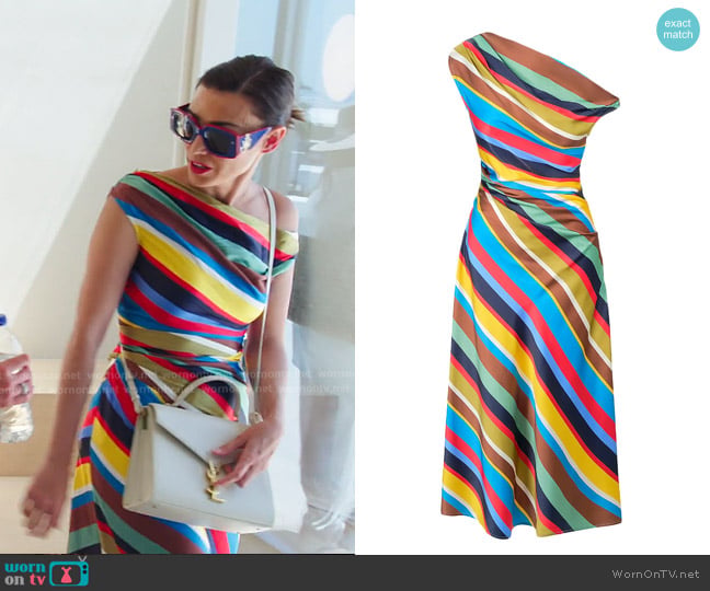 Staud Phare Silk Dress in Market Stripe worn by Bronwyn Newport on The Real Housewives of Salt Lake City