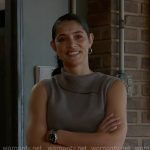 Stella’s grey sleeveless foldover neckline top on Chicago Fire