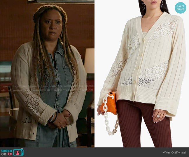 Stella McCartney Lace-trimmed Cashmere and Wool-blend Cardigan worn by Karen Wilson (Tracie Thoms) on 9-1-1