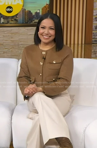Stephanie’s brown patch pocket jacket on Good Morning America