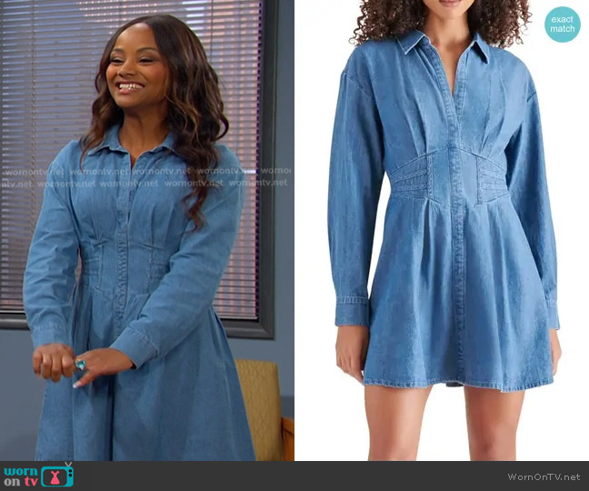 Steve Madden Aria Dress in Chambray Blue worn by Chanel Dupree (Raven Bowens) on Days of our Lives