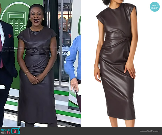 Steve Madden Chiara Faux Leather Midi Dress in Fossil Brown worn by Tiffany Aliche on Today