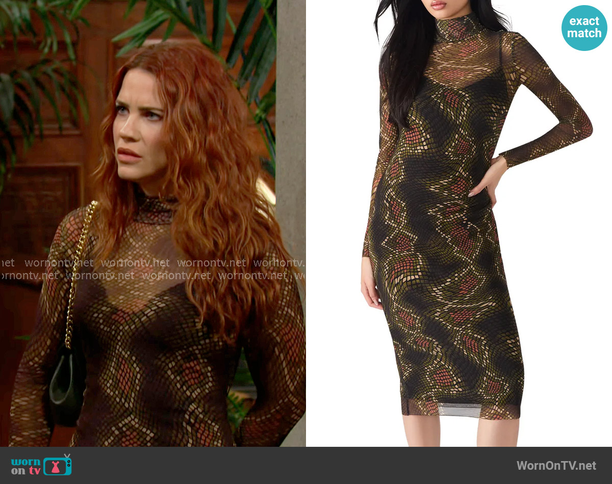 Steve Madden Vivienne Dress in Fossil Brown worn by Sally Spectra (Courtney Hope) on The Young and the Restless