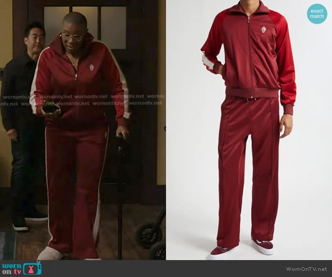 Stockholm Surfboard Club Monogram Track Jacket in Cherry worn by Henrietta Wilson (Aisha Hinds) on 9-1-1