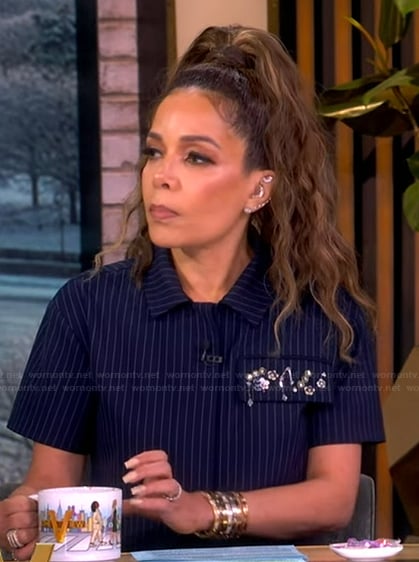 Sunny’s navy pinstripe embellished top on The View