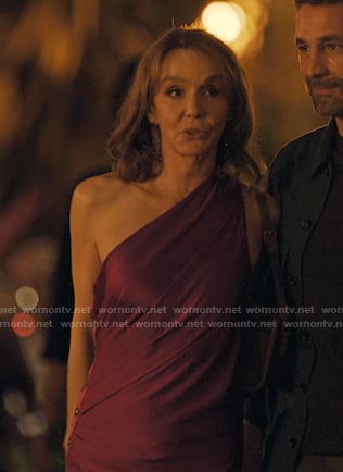 Sylvie’s purple one-shoulder dress on Emily in Paris